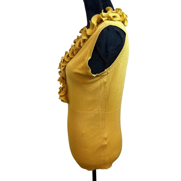 VILA Mustard Yellow Ruffled Sleeveless Knit Sweater - Picture 3 of 9